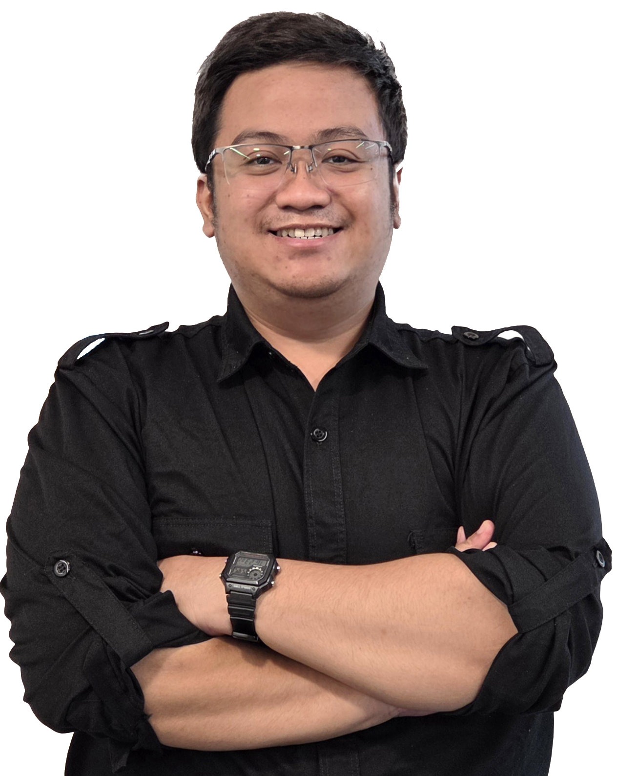 Farhan Zahirsyah, wearing glasses and a black shirt